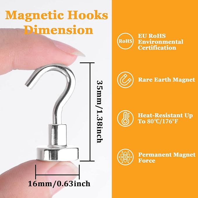30Pcs Super Strong Magnetic Hooks, 25lbs Magnetic Hook Heavy Duty - Image 2