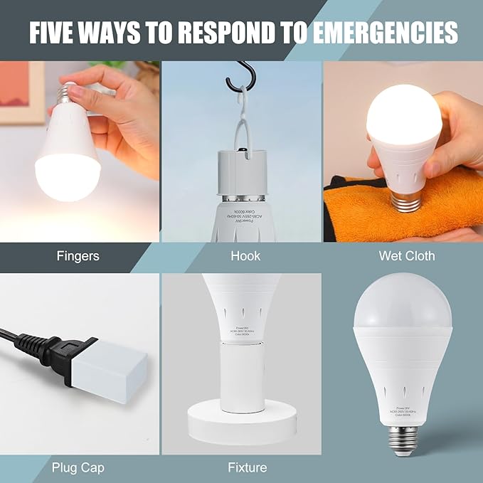 6Pack Rechargeable Emergency Light Bulb, A19 9W Daylight 6000K Self-Charging - Image 9