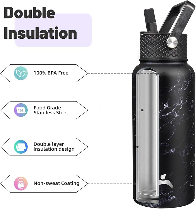 Konokyo 32 oz Insulated Water Bottle Stainless Steel Sport Bottles - Image 4