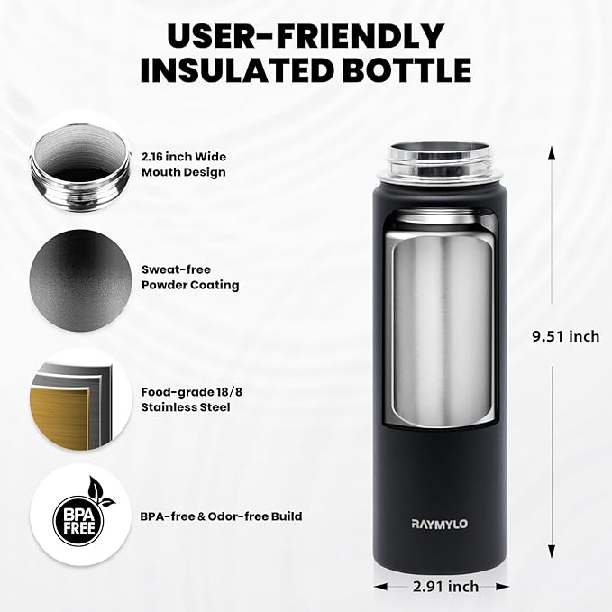 RAYMYLO Insulated Water Bottle 20 oz, Triple Wall Vacuum Stainless Steel - Image 5