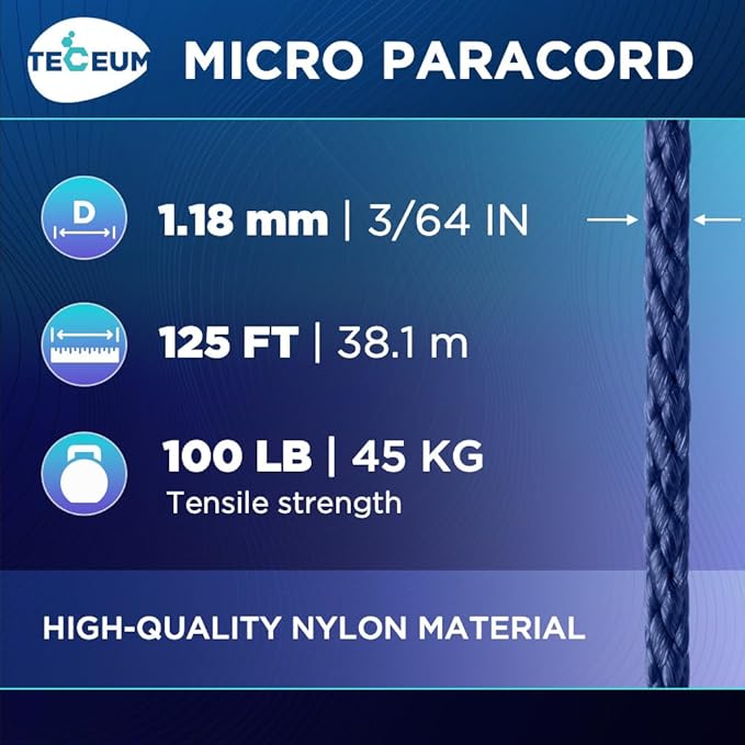 TECEUM Micro Paracord – 1.18 mm X 125 ft – Micro Utility Cord – Thin Braided - Image 2