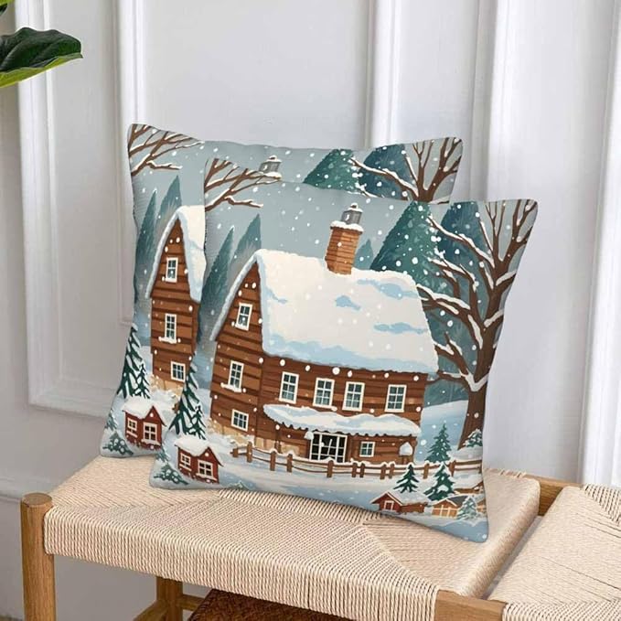Farmhouse Throw Pillow Covers 18x18 Winter Snow Tree Set of 2 Pillow Cases - Image 4