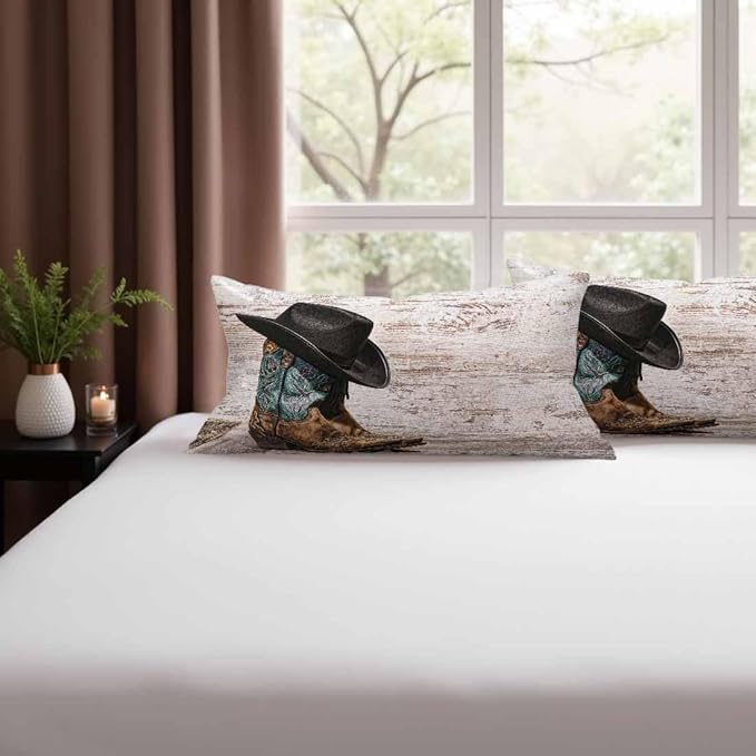 Western Cowboy Embroidered Boots Hat 12 X 20 Throw Pillow Covers Set of 2 - Image 9