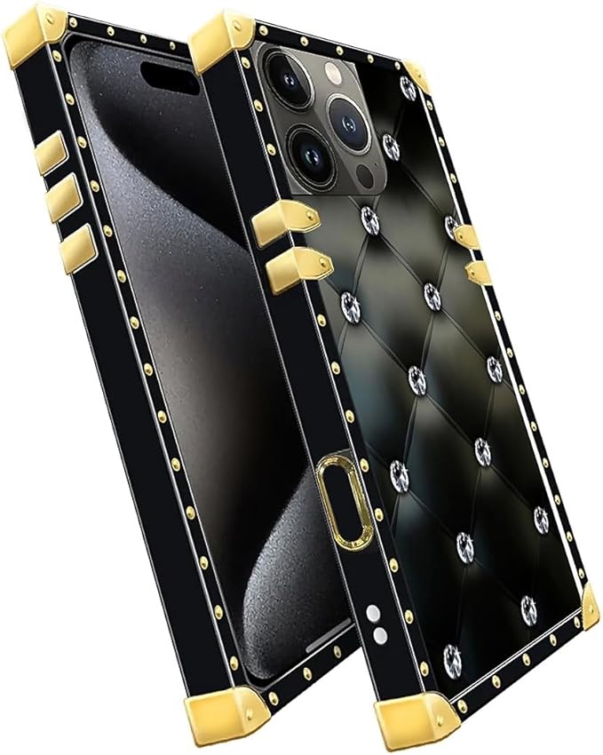 Compatible with iPhone 16 Pro Max Case, Shiny Black Sofa Crystal Luxury Golden - Image 3