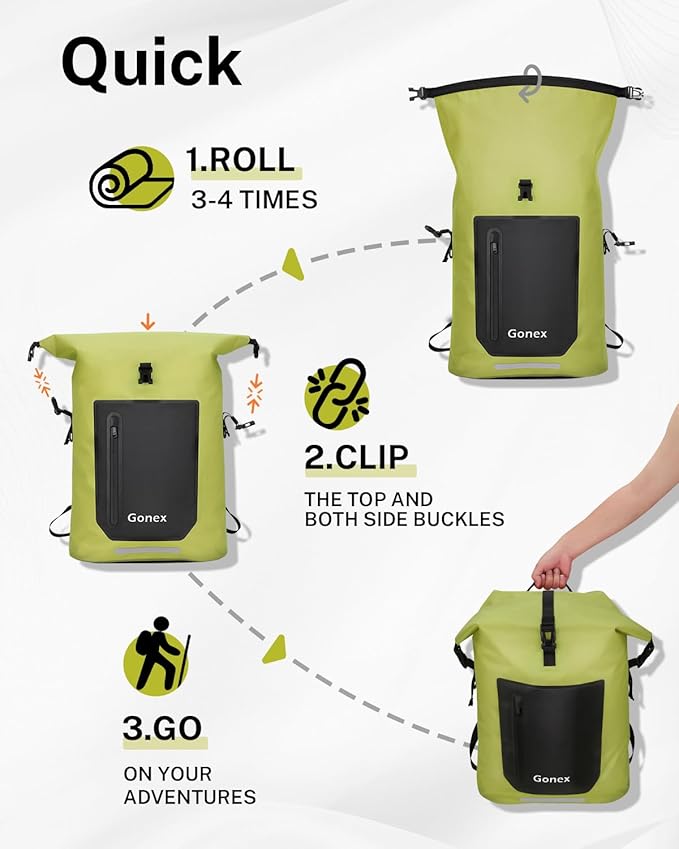 Gonex Ultralight Waterproof TPU Backpack, 35L Roll Top Dry Bag - Image 7