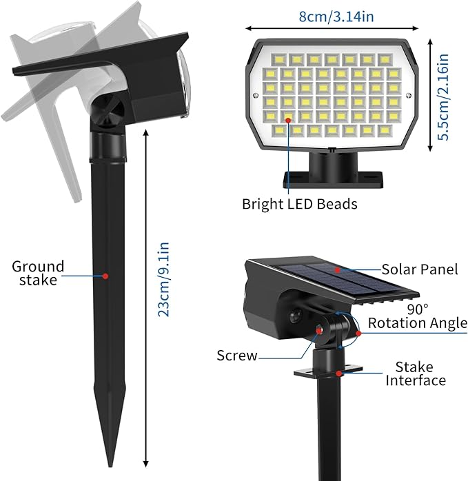 Tadyreal Solar Spot Lights Outdoor 2 Pack, Solar Landscape Spotlights Waterproof - Image 6