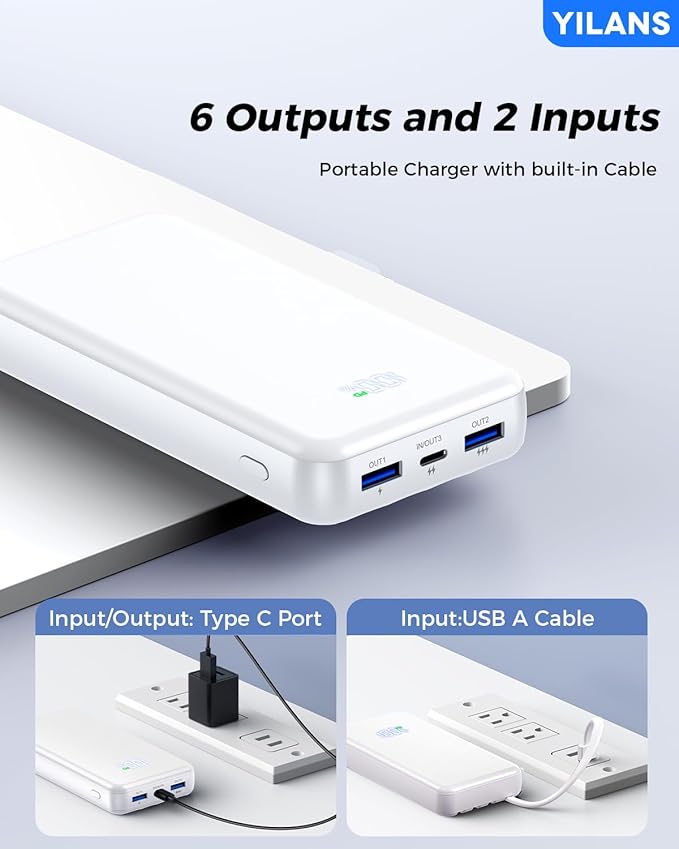 Portable Charger, 50000mAh Power Bank Built-in Cable, 22.5W PD USB C In & Out - Image 6