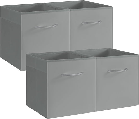 StorageWorks Gray Storage Cubes, 11 Inch Cube Storage Bins with Handle, Cube Storage Organizer Bins for Shelves and Closet, Collapsible Storage Bins, 4-Pack