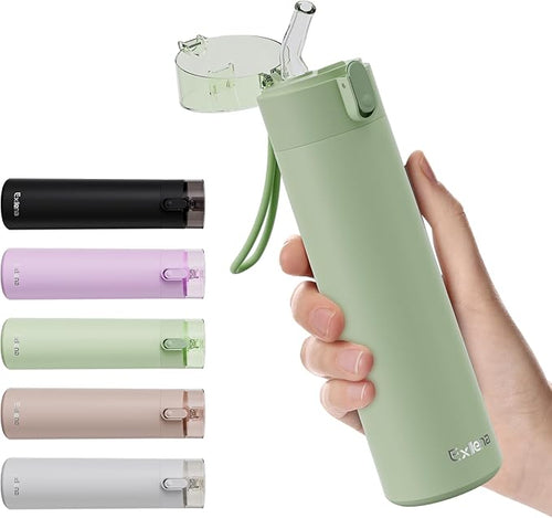 9oz Small Water Bottles with Straw, Mini Water Bottle with One-Hand Open Design by Exllena