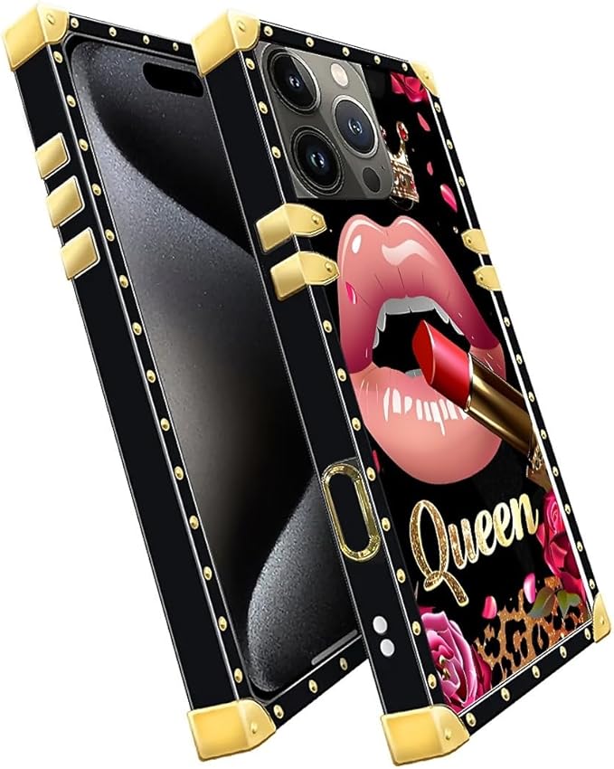 Compatible with iPhone 16 Pro Case, Glitter Red Rose Queen Leopard Lipstick - Image 3