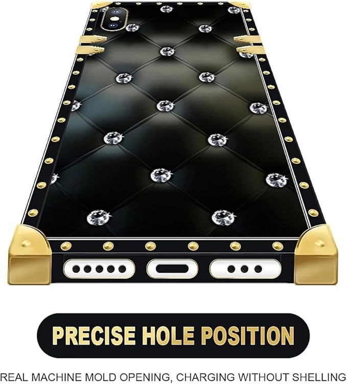 Compatible with iPhone XR Case, Shiny Black Sofa Crystal Luxury Golden - Image 5