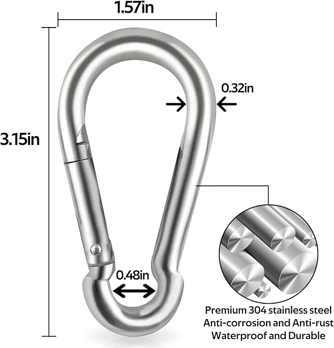 Locking Carabiner Clips, Stainless Steel Spring Snap Hook Locking Carabiner - Image 2