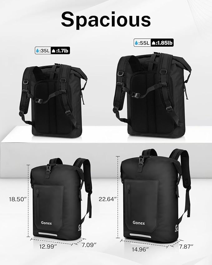 Gonex Ultralight Waterproof TPU Backpack, 55L Roll Top Dry Bag - Image 6