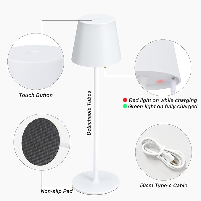 Kakanuo Cordless Table Lamp Rechargeable White - Image 6