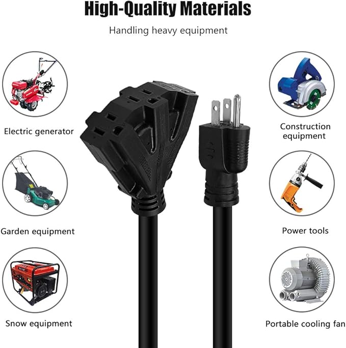 10FT 12/3 Outdoor Extension Cord, Heavy Duty 3-Outlet SJTW Indoor/Outdoor - Image 7