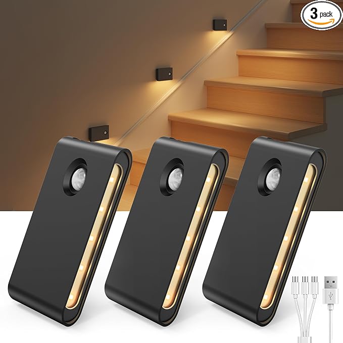 EZVALO 3 Pack Motion Sensor Night Lights, Sync LED Stair Lights Indoor by EZVALO
