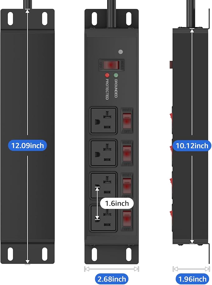 CCCEI Heavy Duty Surge Protector Power Strip 20 Amp Individual Switches. 25FT - Image 7