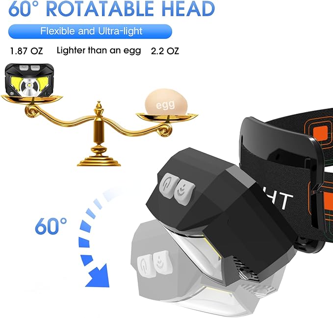 LHKNL Headlamp Flashlight, Lumen Ultra-Light Bright LED Rechargeable Headlight - Image 5