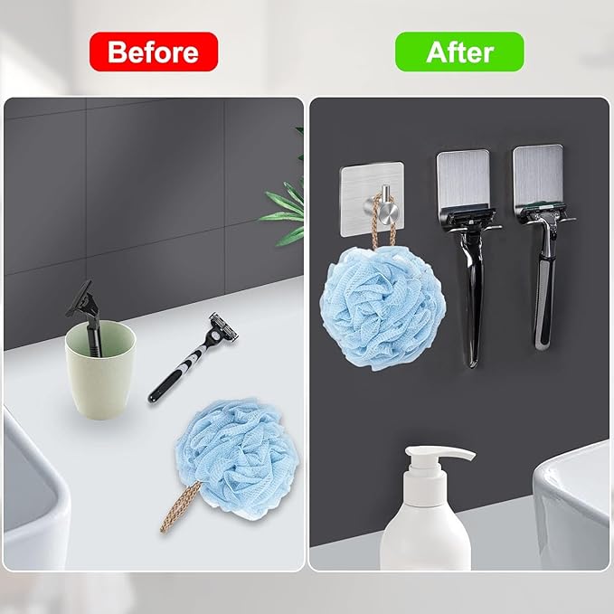 CGBE 4 Packs Shower Hooks for Inside Shower, Self Adhesive Shaver Holder Hanger - Image 5