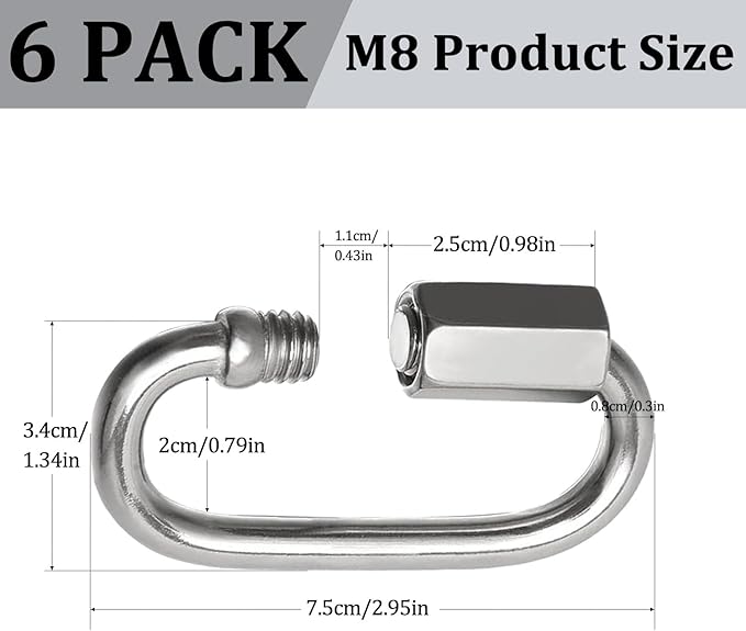 Locking Carabiner Clips, Stainless Steel Spring Snap Hook Locking Carabiner - Image 2