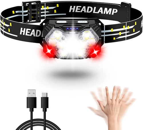 9 LED Headlamp Rechargeable 1 Pack, 2000 Lumens Super Bright Head Lamp by PLUSINTO