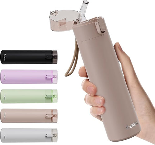 9oz Small Water Bottles with Straw, Mini Water Bottle with One-Hand Open Design by Exllena