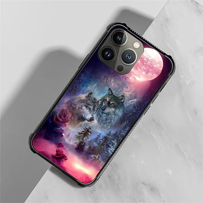 for iPhone 13 Pro Case, Star Two Wolfs Howling Pattern Graphic Design Girl Boy - Image 7