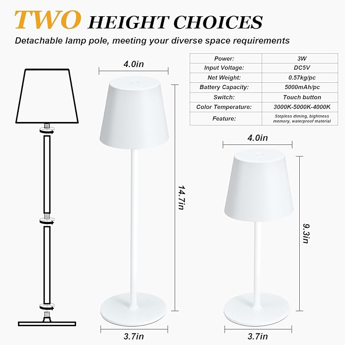 Kakanuo Cordless Table Lamp Rechargeable White - Image 5