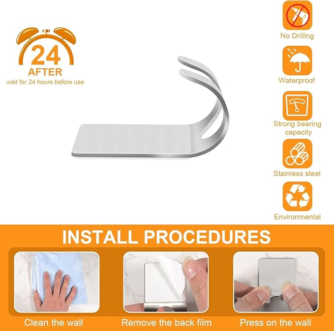 CGBE 4 Packs Shower Hooks for Inside Shower, Self Adhesive Shaver Holder Hanger - Image 6