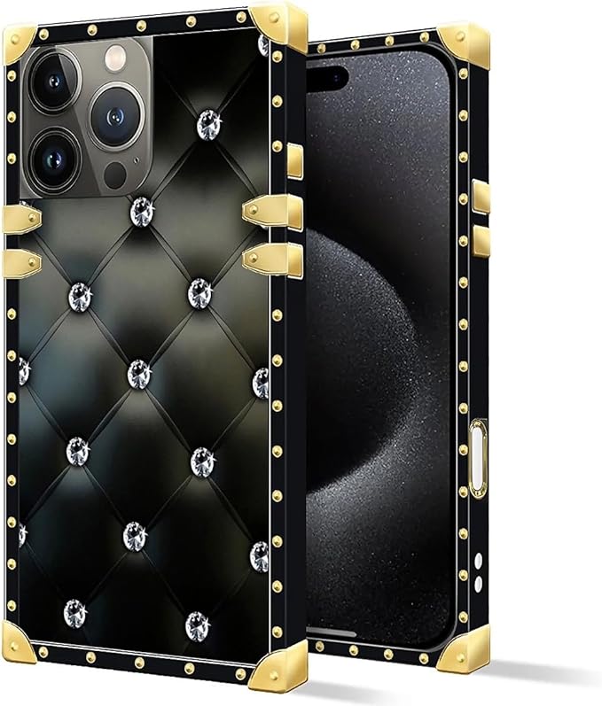 Compatible with iPhone 16 Pro Max Case, Shiny Black Sofa Crystal Luxury Golden - Image 2
