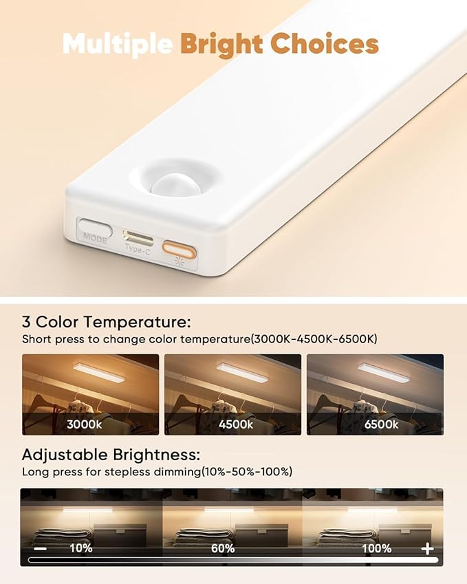 13inch Under Cabinet Lighting, 3 Color Temperatures Motion Sensor Light Indoor - Image 3