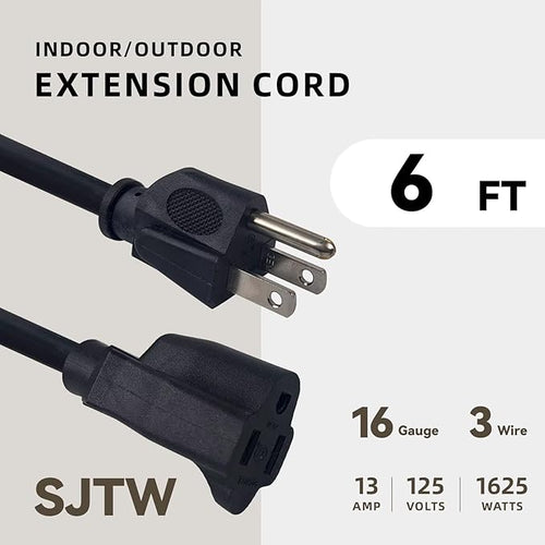 6ft Outdoor Extension Cord for Christmas Decorations- 16/3 Heavy Duty SJTW - Image 2