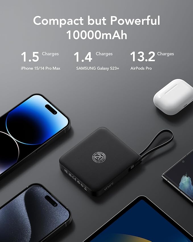 VRURC Portable Charger with Built-in Cable, 10000mAh 22.5W Fast Charging USB C - Image 7