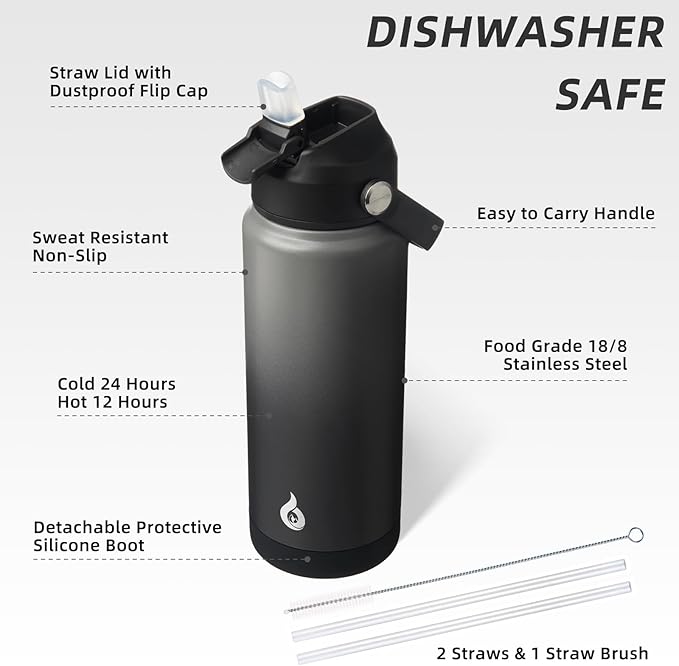 BJPKPK Water Bottle with Straw Lid, 24oz Vacuum Insulated Water Bottles - Image 3