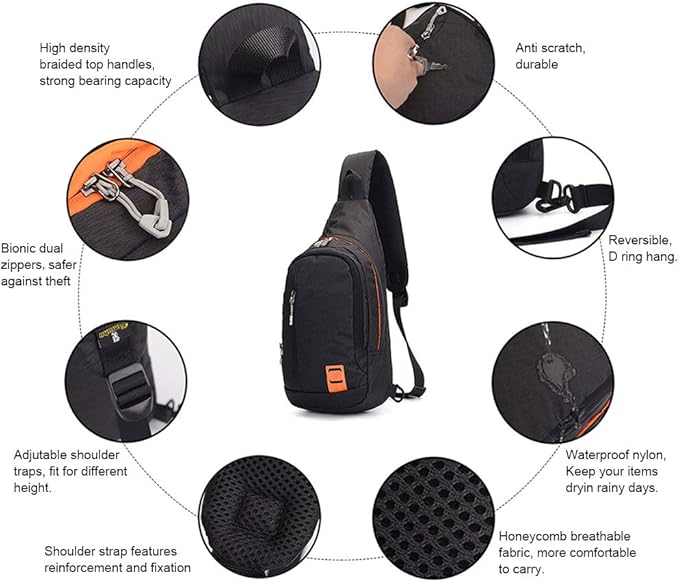 Peicees Small Sling Backpack Waterproof Unisex Shoulder Bag Chest Crossbody - Image 3