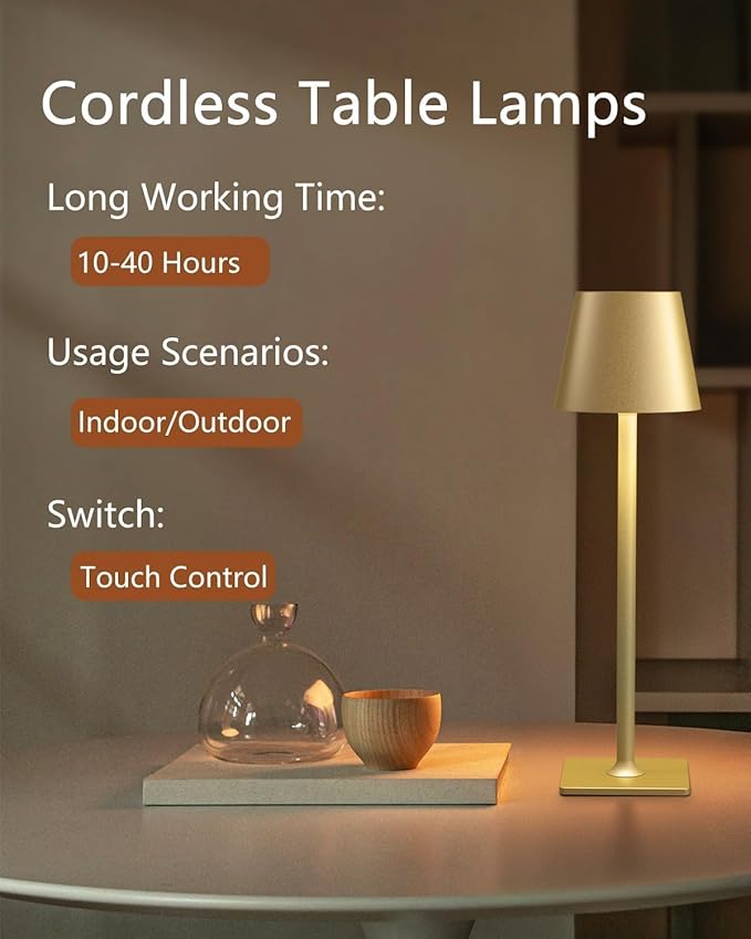 Fizrice Cordless Table Lamp, 6000mAh Battery Operated, 250LM Adjustable - Image 3