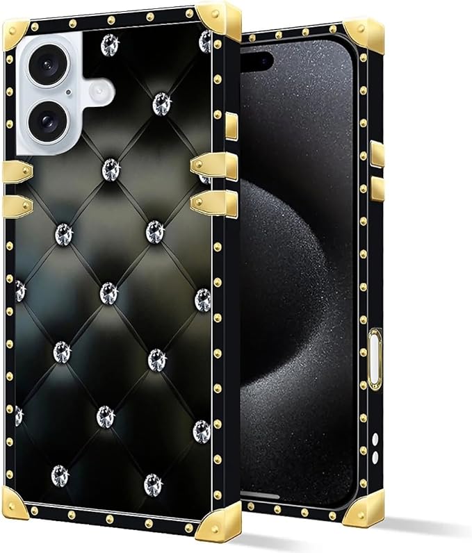 Compatible with iPhone 16 Case, Shiny Black Sofa Crystal Luxury Golden - Image 2