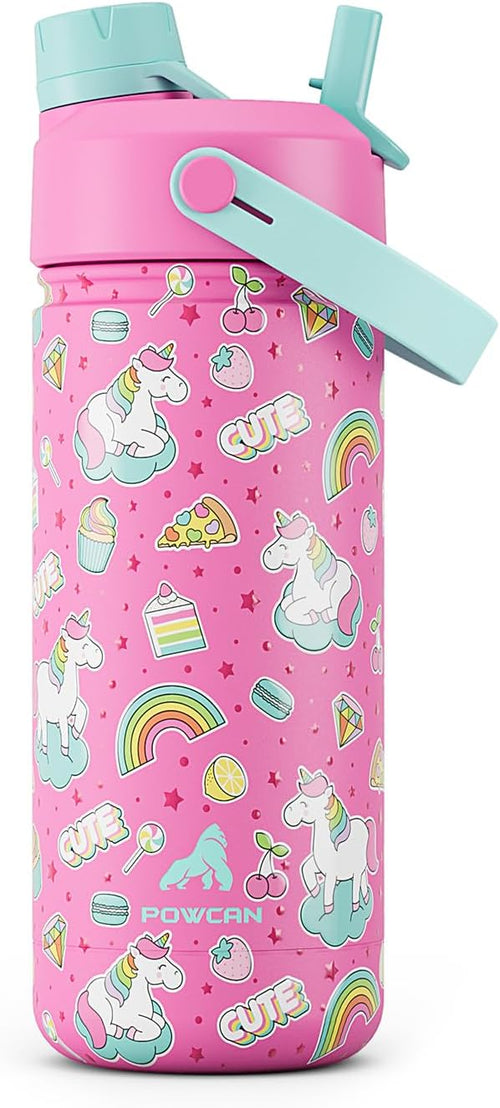 18 oz Kids Water Bottle for School: Leakproof, 2-in-1 Straw Spout Lid, Easy by POWCAN