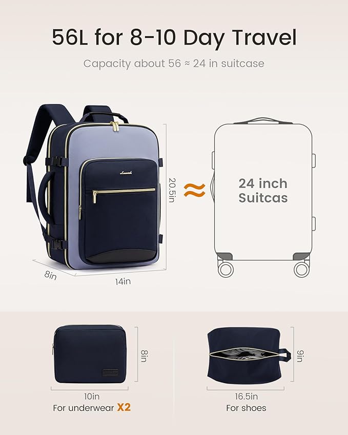LOVEVOOK 56L Travel Backpack for Women & Men, Airline Approved Carry On Luggage - Image 5