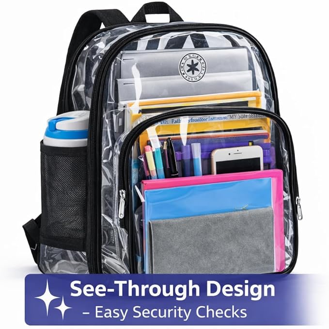 K-Cliffs Large Transparent Backpack Clear Heavy Duty School Bag Durable Student - Image 2