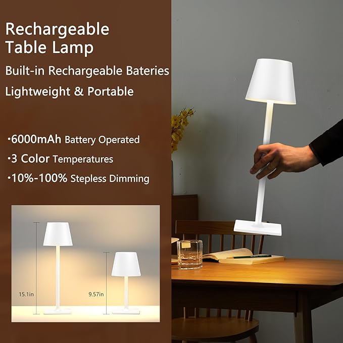 Yogaret White Cordless Table Lamp Set of 2 - Image 2