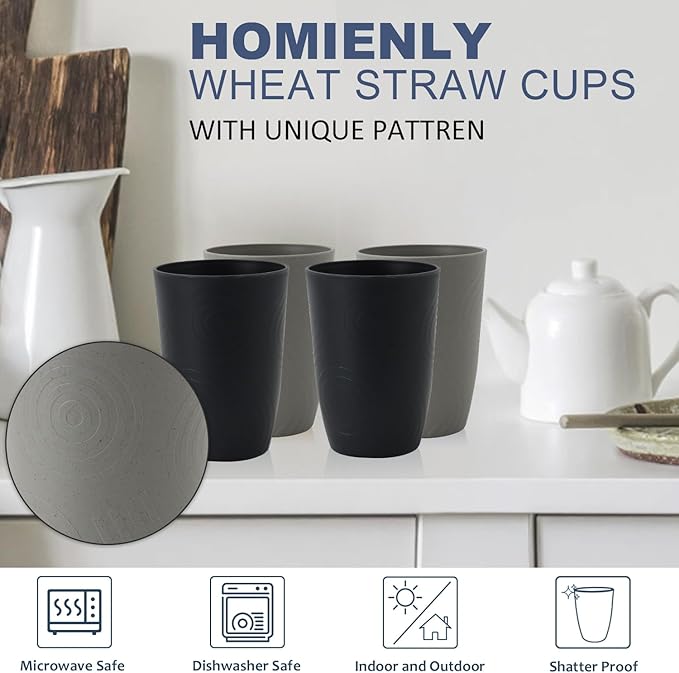 Homienly Drinking Glasses 16oz Wheat Straw Cups-Stackable and Reusable Cups - Image 3