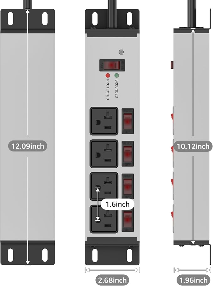 CCCEI Heavy Duty Surge Protector Power Strip 20 Amp Individual Switches. 15FT - Image 7