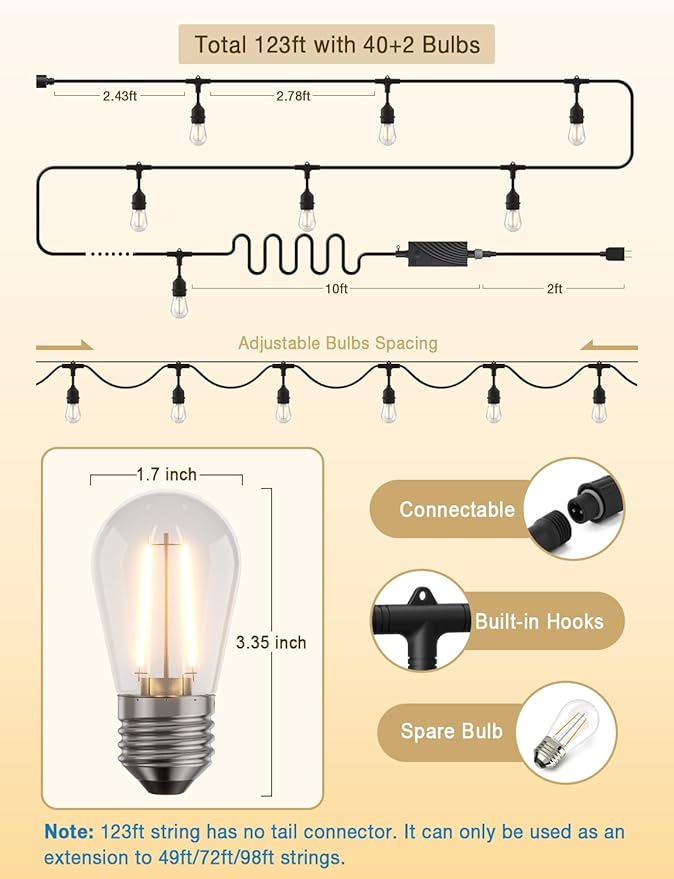 XMCOSY+ Smart Outdoor String Lights, 123Ft LED Patio Lights Waterproof IP65 - Image 8
