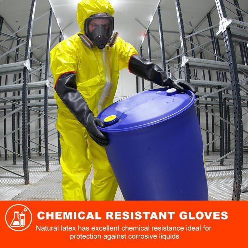 North Tower Heavy-Duty Latex Chemical Resistant Gloves - Reusable Long Rubber Dishwashing Gloves with Forearm Protection for Men - Waterproof, Industrial Safety Gear,18“，2 Pair