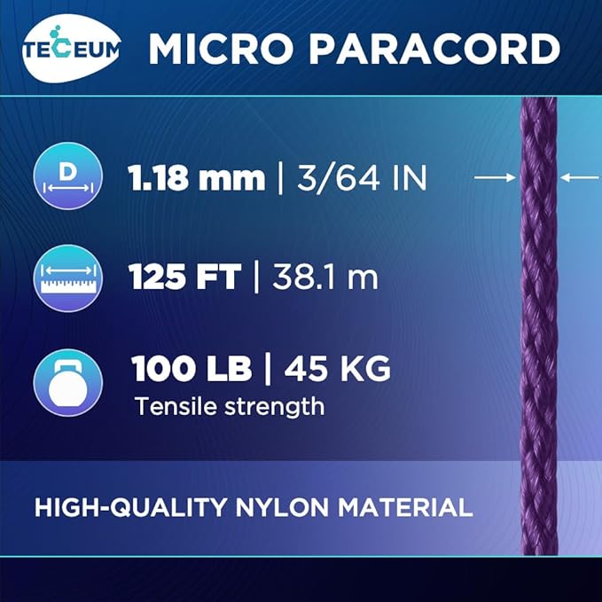 TECEUM Micro Paracord – 1.18 mm X 125 ft – Micro Utility Cord – Thin Braided - Image 2