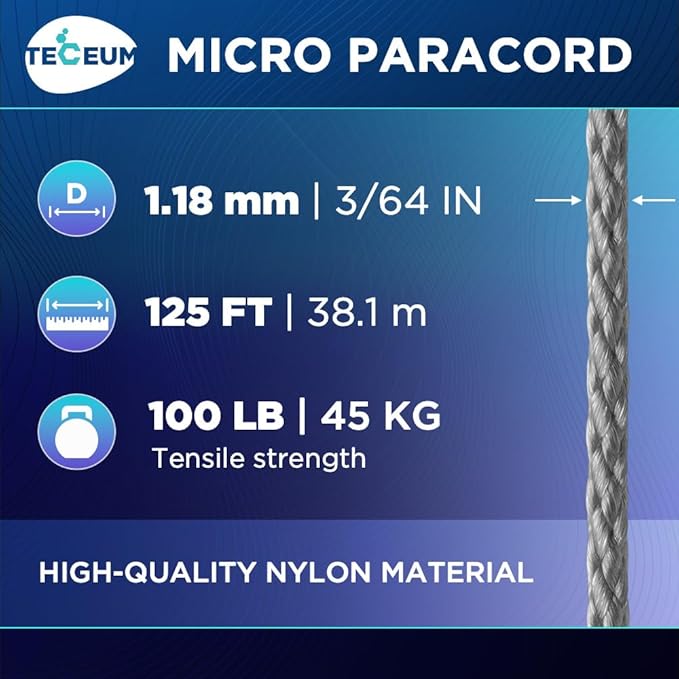 TECEUM Micro Paracord – 1.18 mm X 125 ft – Micro Utility Cord – Thin Braided - Image 2