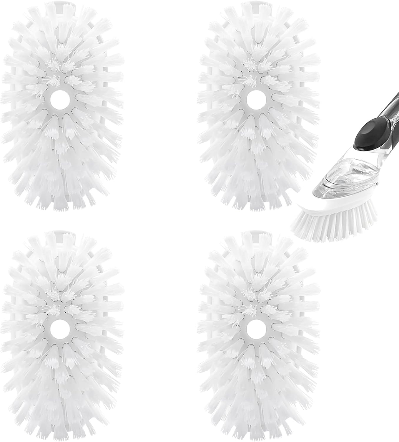 Brush Refills for RIMAY Dish Brush - 4 Pack Dish Brush Cleaning Soap Dispensing Head Replacement for Scrubber (White)