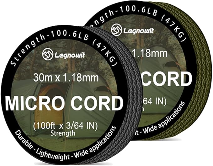 Micro Paracord, 2 Pack 1.18mm x 100ft Thin Mini Utility Braided Small Paracord by Legowitoutdoor