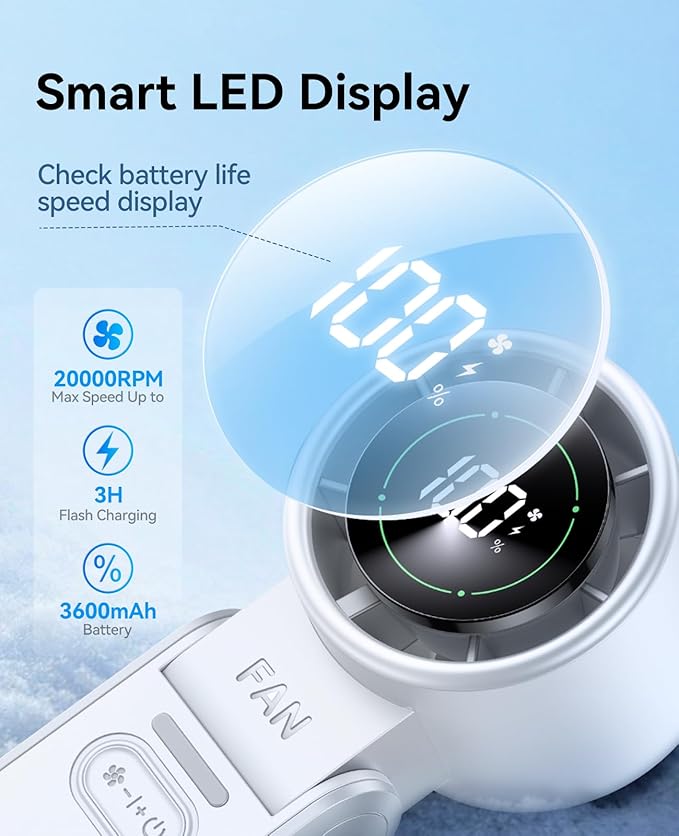 KIMMOO 2 Pack White Portable Handheld Turbo Fan-100 Speeds, Powerful 20000 RPM - Image 6